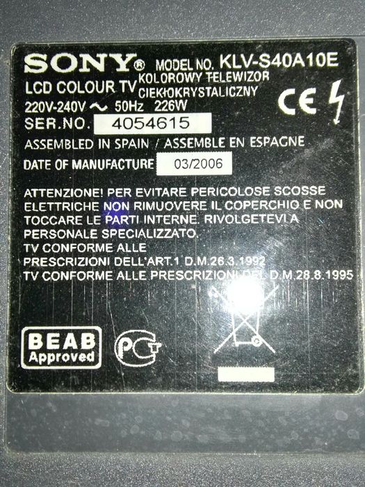 Mainboard / periféricos tv Sony klv-s40a10e