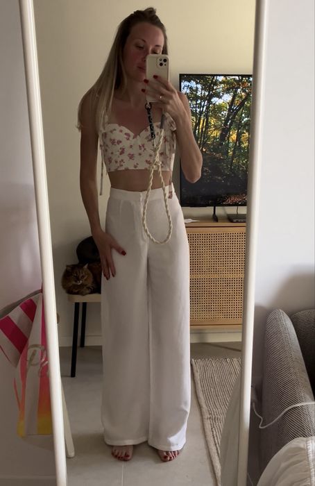 Льняные белые брюки палаццо H&M xs