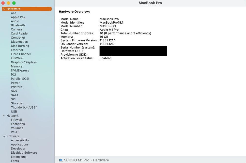 MacBook Pro 16" (2021) M1 Pro, RAM 16GB, SSD 512GB, com caixa