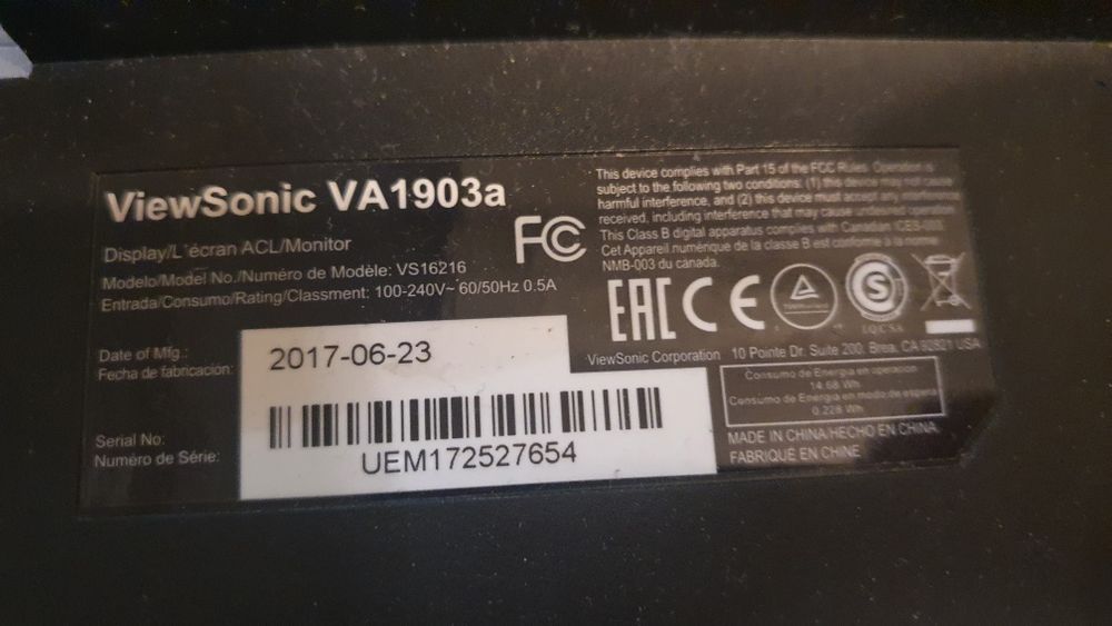 Monitor ViewSonic VA 1901-a, 19 cali, nieużywany, pudełko