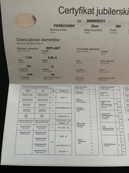 Pierścionek z brylantem certyfikat, zaproponuj cenę!