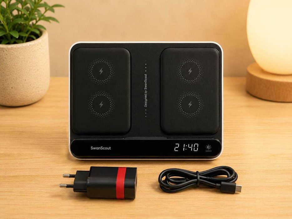 Stacja Ładowania SwanScout 710A 3w1 – 2x iPhone + Apple Watch z Zegarem