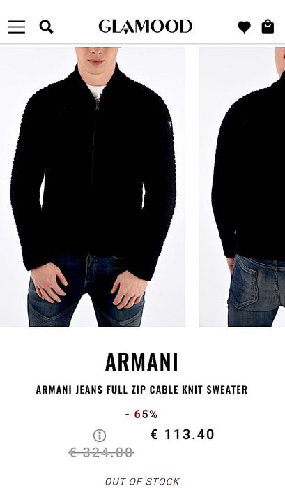 ARMANI JEANS full zip cable knit sweater. Italy. XL.