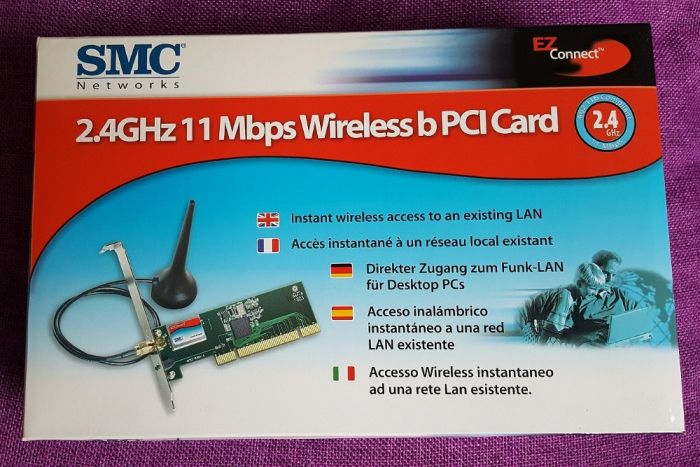 SMC wireless PCI Card para PC, 2.4Ghz, 11 Mbps, com antena - vintage64284555113986123