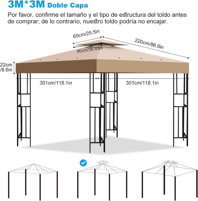 Pérgola de substituição 3 x 3 m.