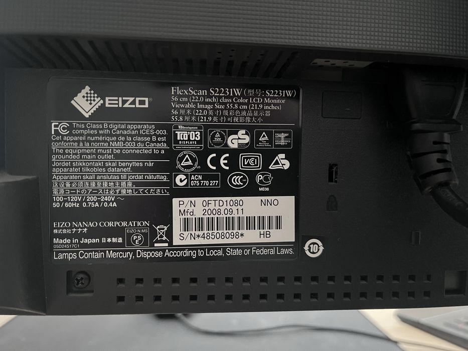Monitor EIZO FlexScan S2231W 22" | Matryca S-PVA