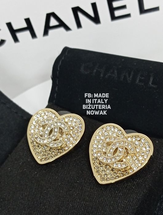 Kolczyki cc chanel cyrkonie serca 2cm