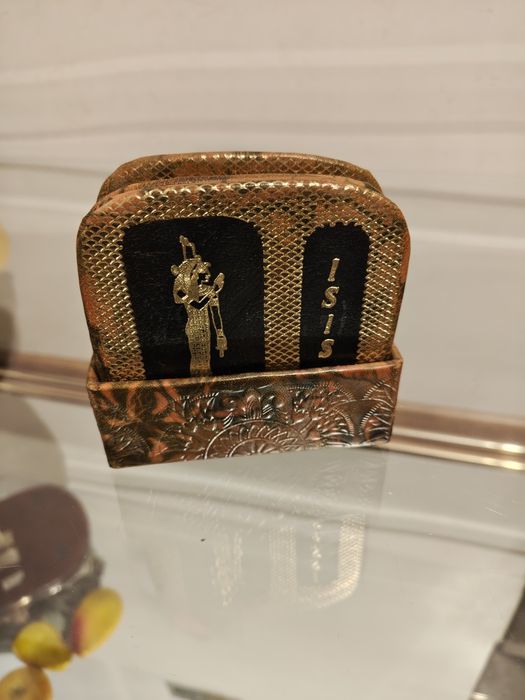 Zestaw 6 podstawek w stylu egipskim, prawdziwa skóra z uchwytem