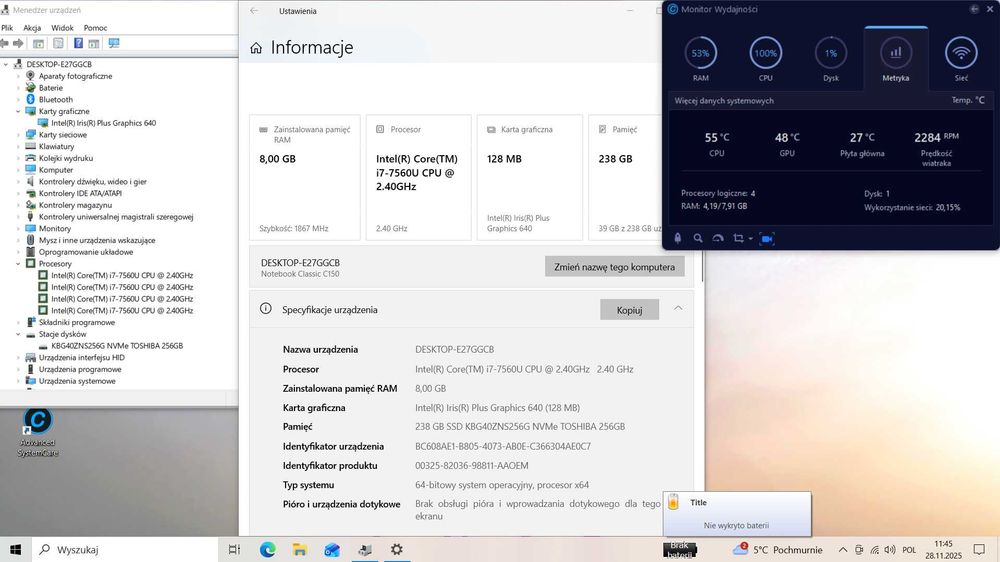 Notebook PEAQ C150 15,6" FHD/ i7-7560U/ SSD 256GB/ RAM 8 GB/ Iris 640
