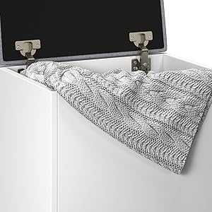 Pufa z miejscem do przechowywania, biała, z obiciem siedziska