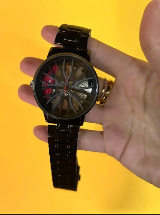 Наручний годинник у стилі колеса з супортами колір чорний металлік