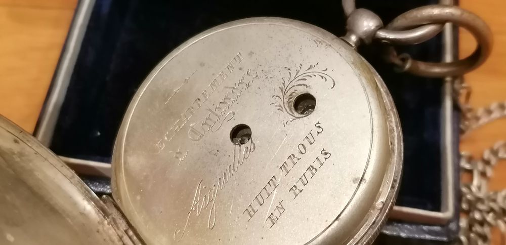 Relógio bolso cilindro em prata huit trous en rubis