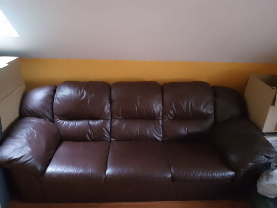 Kanapa SKÓRA NATURALNA Brąz, stan bardzo dobry