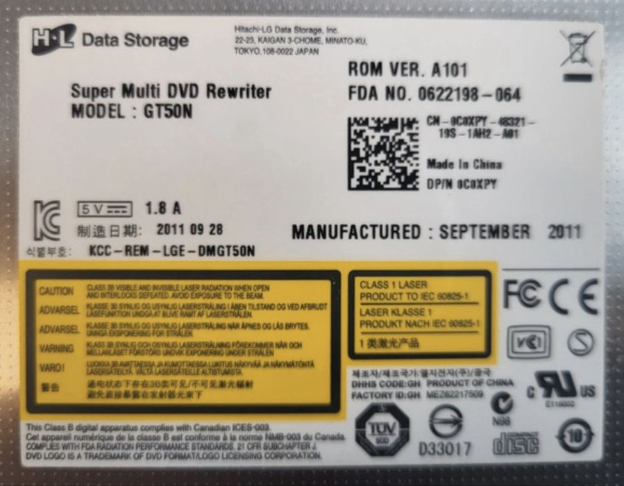 Drive DVD/CD Rewriter (Model: GT50N)