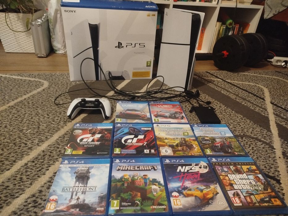 PS5 Slim 1TB z napędem + pad + dysk 2TB + 10 gier – IDEALNY STAN OKAZ