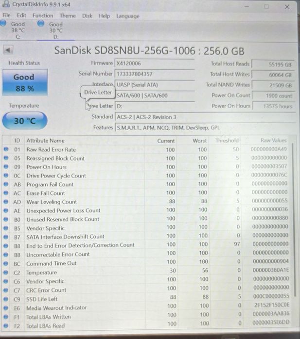 SSD 256 Gb, SanDisk m2 2280