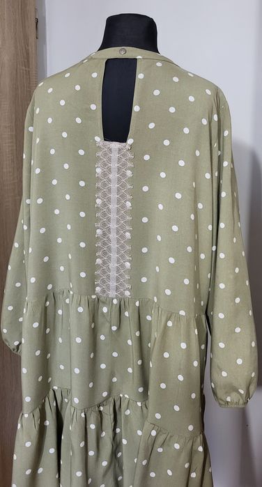 Urocza sukienka w groszki, koronka, sepja, 50, 3