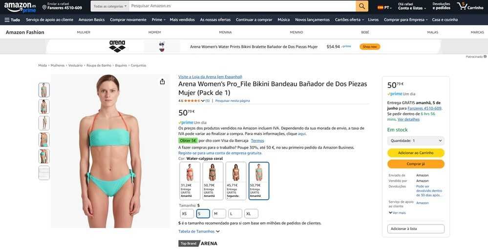 Arena Bikini verde 2 peças Tam S