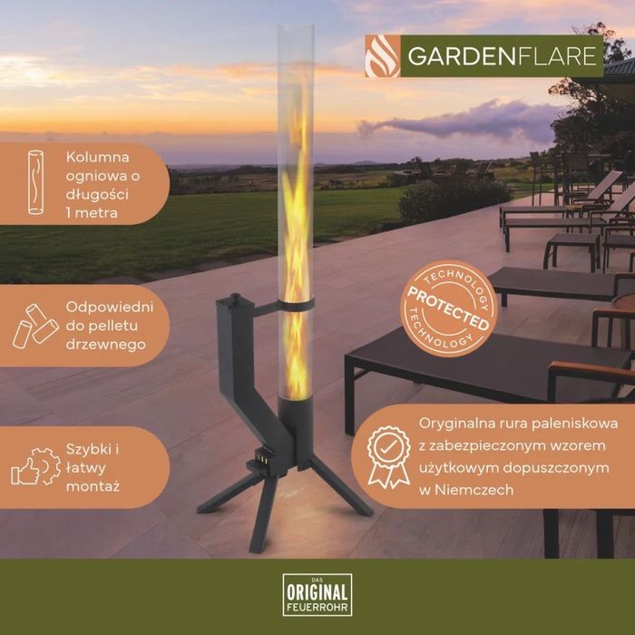 Уличный камин GardenFlare Fire Tube. Пеллетный обогреватель.