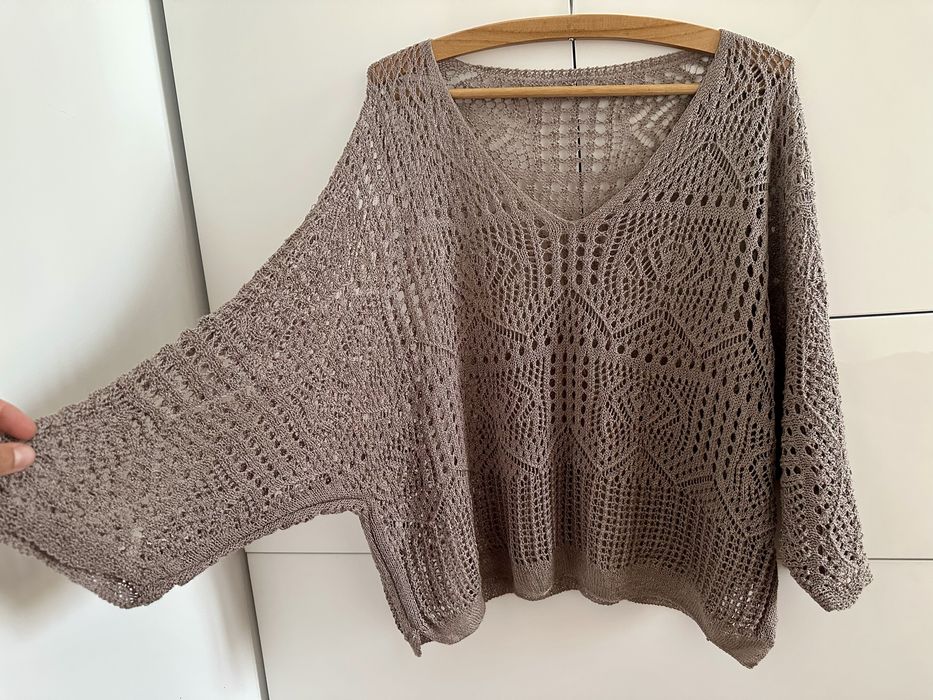 Bluzka ażurowa lila róż oversize