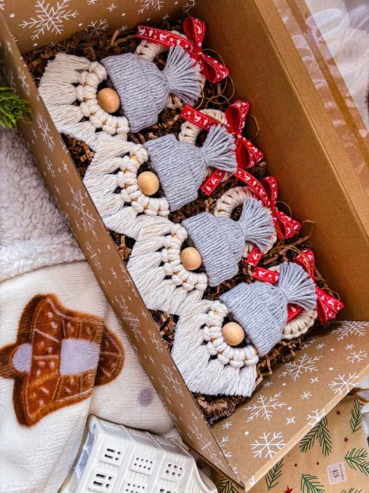 Świąteczny zestaw prezentowy Bombki makrama Ozdoby choinkowe Christmas
