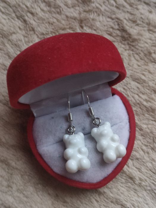 Urocze białe kolczyki misie żelki white earrings teddy bear sweet cudo