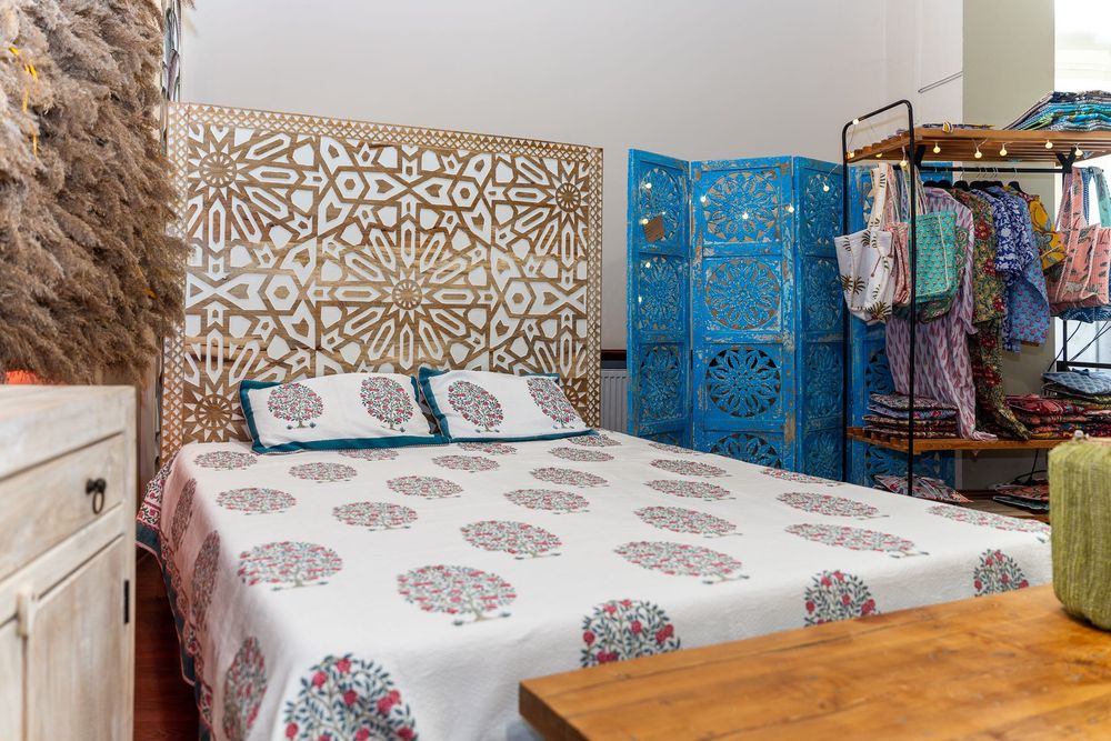 łóżko rama drewno mango rzeźbione bielone boho rustykalne 180x200