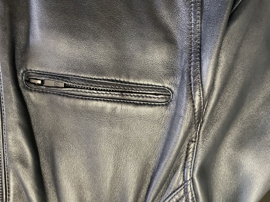 Casaco pele azul escuro Massimo Dutti