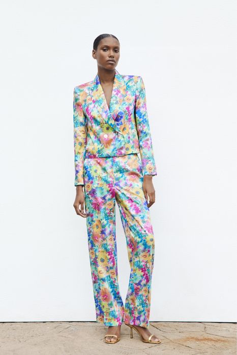 zara garnitur satynowy w kwiaty xs s m l