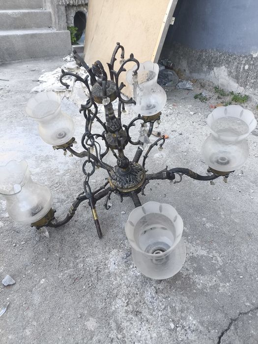Candeeiro de teto vintage em metal com 5 luzes