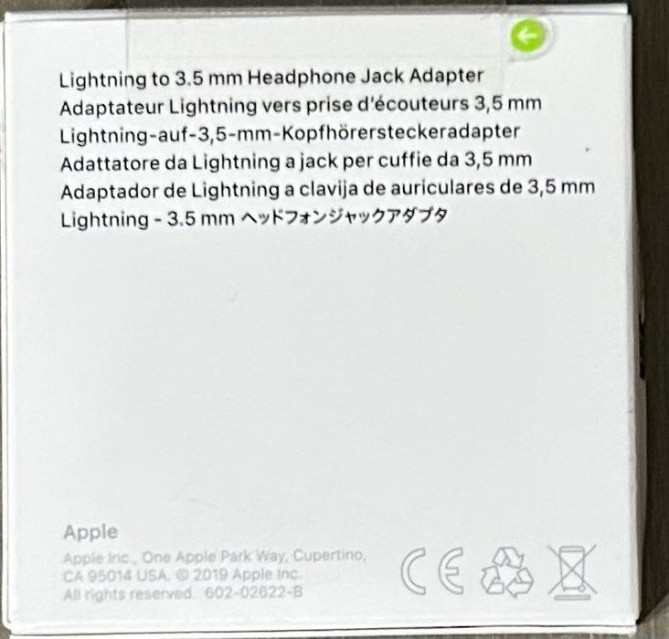 Apple adaptador Lightning para Jack 3.5mm- novo, 3 anos de garantia