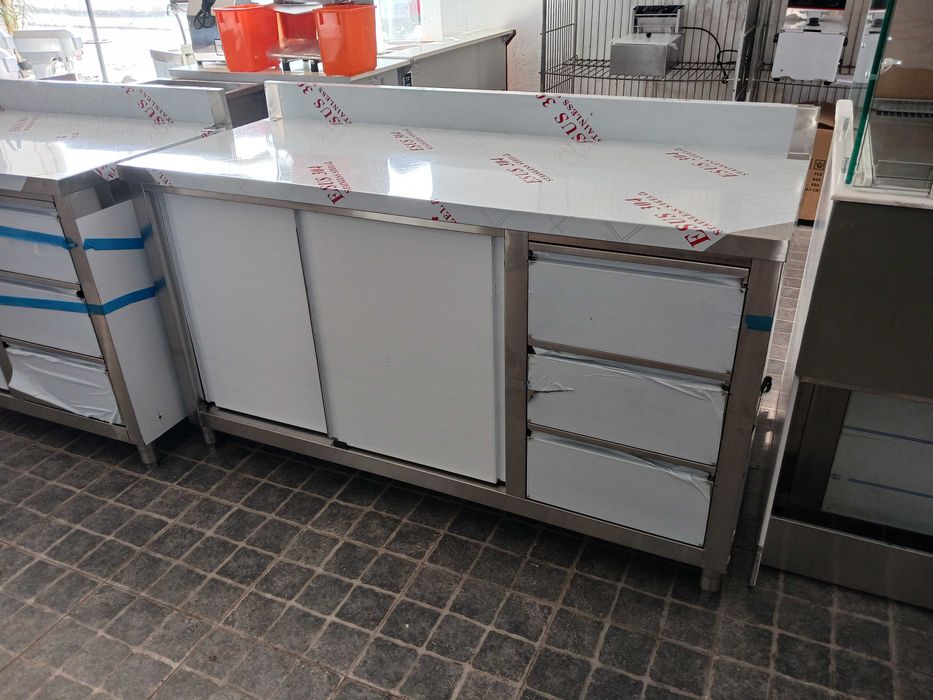 ACM1647 - Bancada de Apoio Inox de 1,5M com 3 Gavetas - NOVA