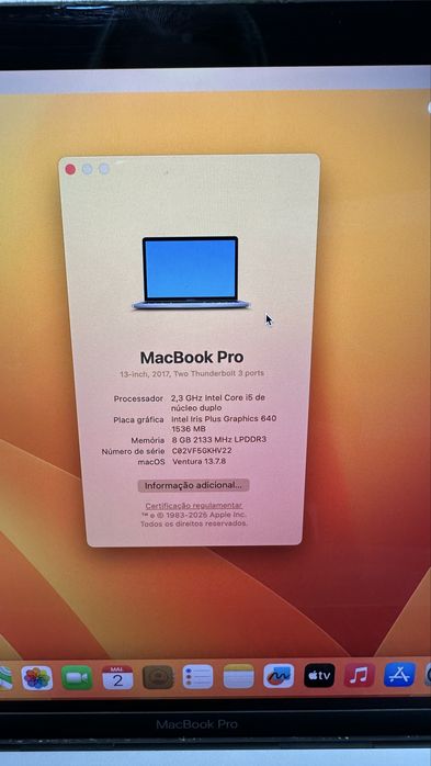 MacBook Pro 13” 2017 – Intel Core i5 | 8GB RAM | macOS Ventura
