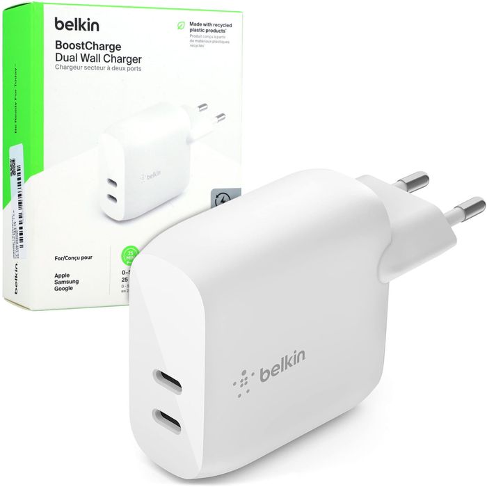 Ładowarka sieciowa 2x USB-C PD 3.0, 40W, Belkin Boost Wall Dual, biała