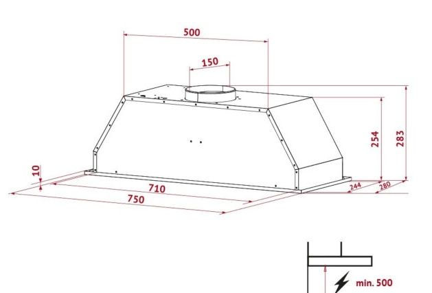 Вытяжка встраиваемая 75 см. Perfelli BI 7652 BL 1000 LED