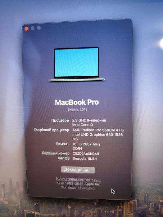 MacBookPro 2019 I9 16GB SSD 1TB GPU4gb