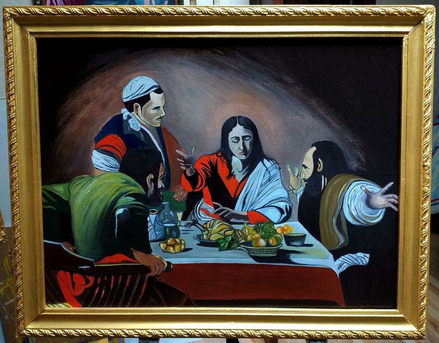 Картина "Вечеря" двп масло 40*60см. В раме.