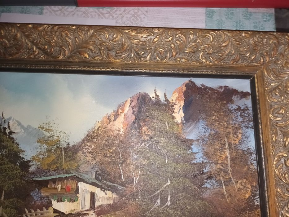 Obraz z pejzażem chata góry jezioro 114x49cm