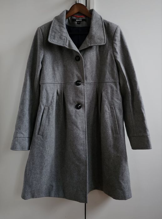 DKNY damski płaszcz 42 L szary wełniany od projektantki przejściowy