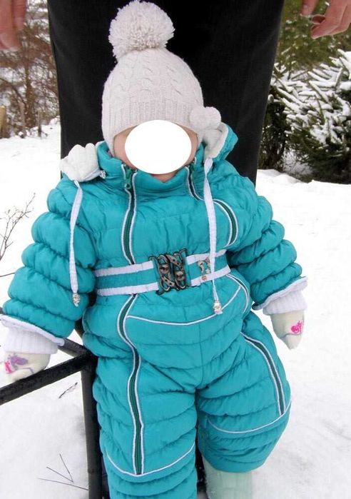 Теплющий зимовий комбінезон для дівчинки бірюзового кольору