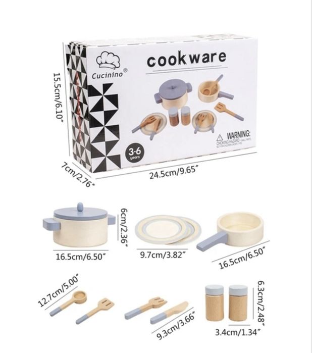 Дерев’яний ігровий набір кухонного посуду для дітей