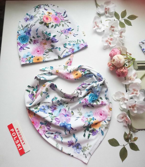 * Czapka + chusta wiązana * hand made * komplet wiosenny