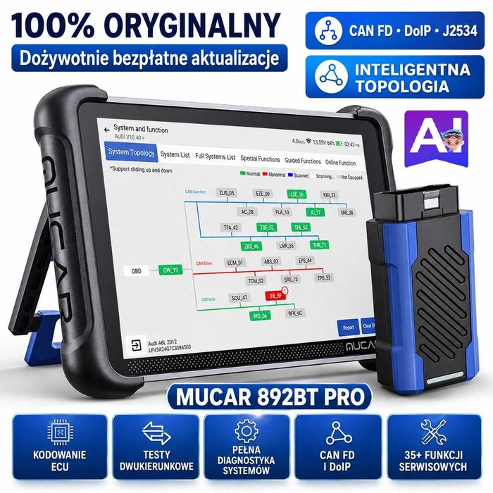 MUCAR 892BT PRO Tester Diagnostyczny J2534 AI Topologia OBD2 PROGRAMOWANIE ONLINE NOWOŚĆ