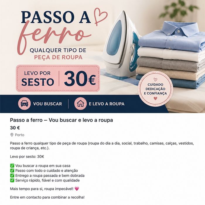 Passo a Ferro com Recolha e Entrega ao Domicílio