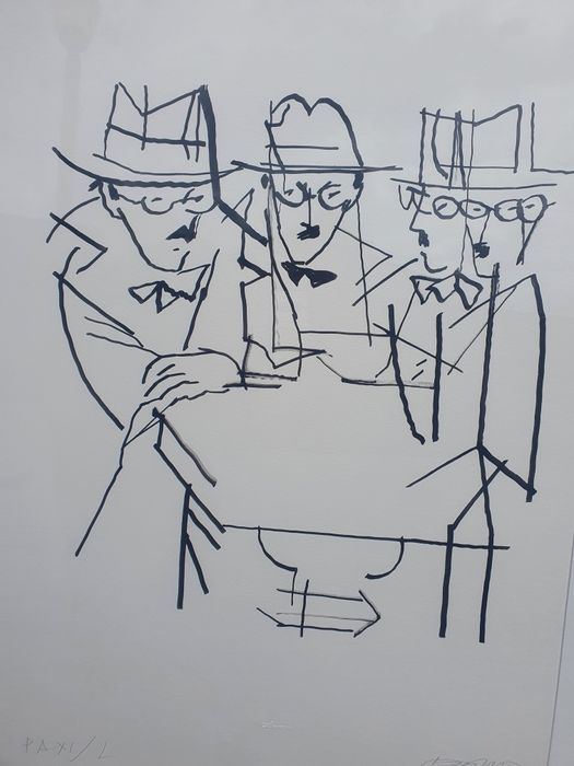 "Triplo retrato de Fernando Pessoa à mesa do Café" Os três Pessoas hom