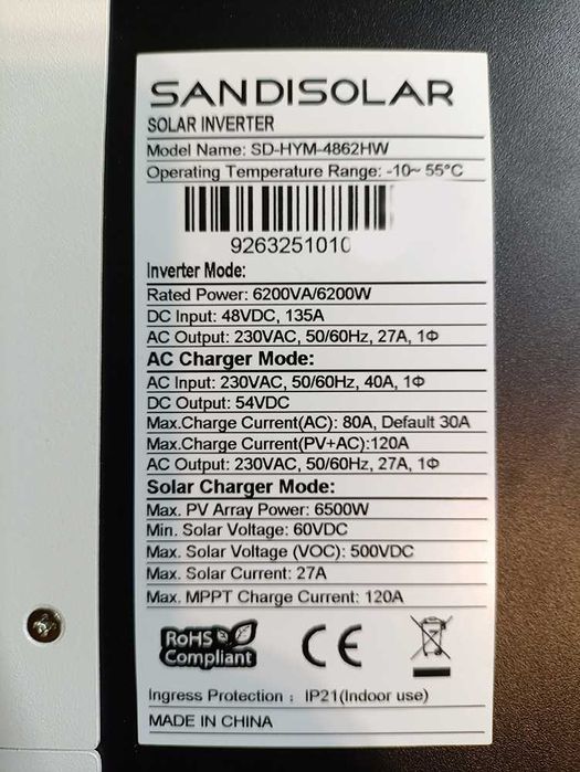 гибридный инвертор 6.2KW 48V Sandisolar, MPS-VIII, PowMR 3000W 24V 3.2