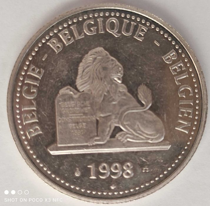 Medal srebrny numizmat Belgia 1998 ładny srebro Ag 23 gram