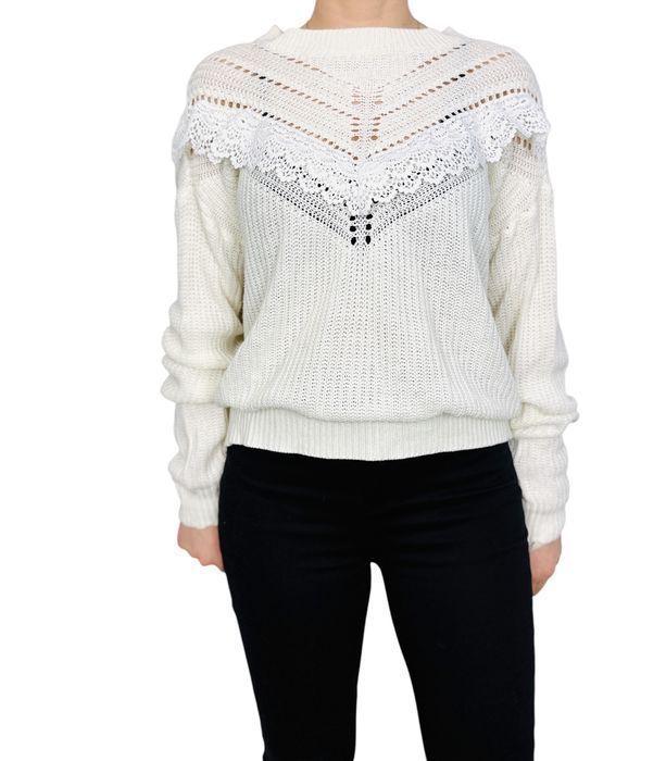 Ecru sweter z koronkowym karczkiem M 38