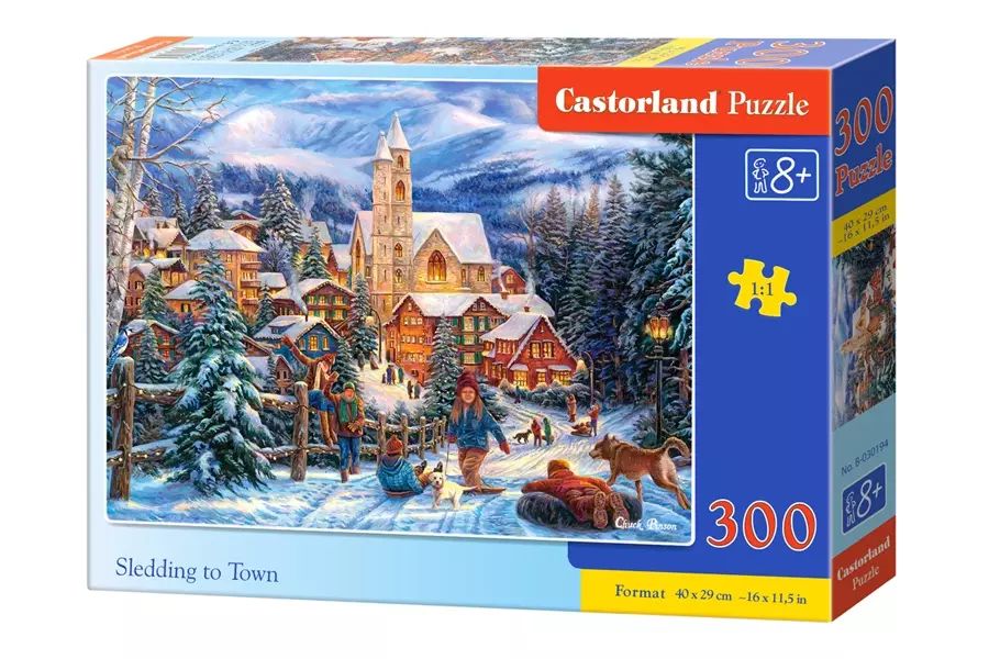 Puzzle 300 elementów. Sledding to Town. Castorland. Nowy Produkt