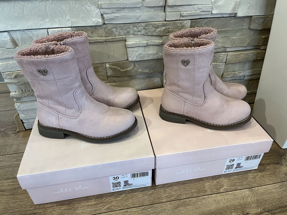 Buty zimowe, kozaczki dla bliźniaczek roz. 29 i 30.